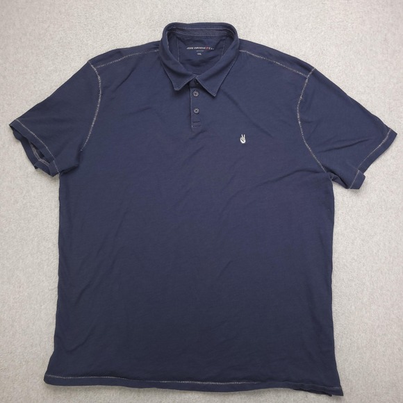 John Varvatos Polo Shirt Mens 2XL Blue Embroidered Peace Logo Cotton Jersey - Picture 2 of 12